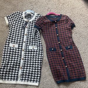 Black and White/Brown/Navy Houndstooth Dresses- Two for the price of one!